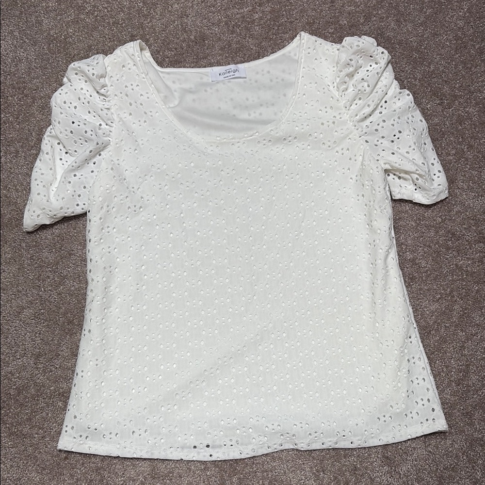 Kaileigh White Eyelet Puff Sleeve Top